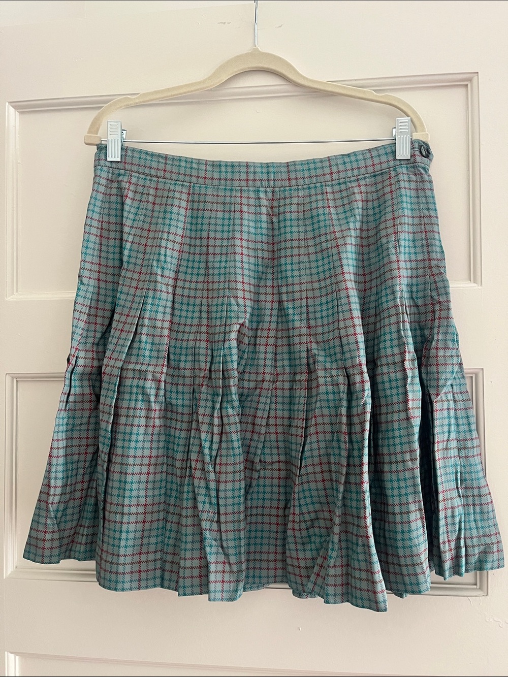 GAP Plaid Pleated Skirt in Teal and Red Accents vintage side zip